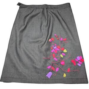 Kemp Black Mini Skirt Stretch Pencil Pink Embroidered Floral Slits Womens Size 6